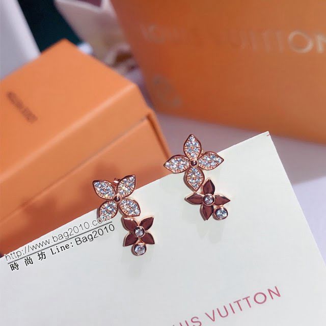 Louis Vuitton純銀飾品 路易威登鋯石925銀耳飾耳環 LV四葉雙花耳釘  zglv1873